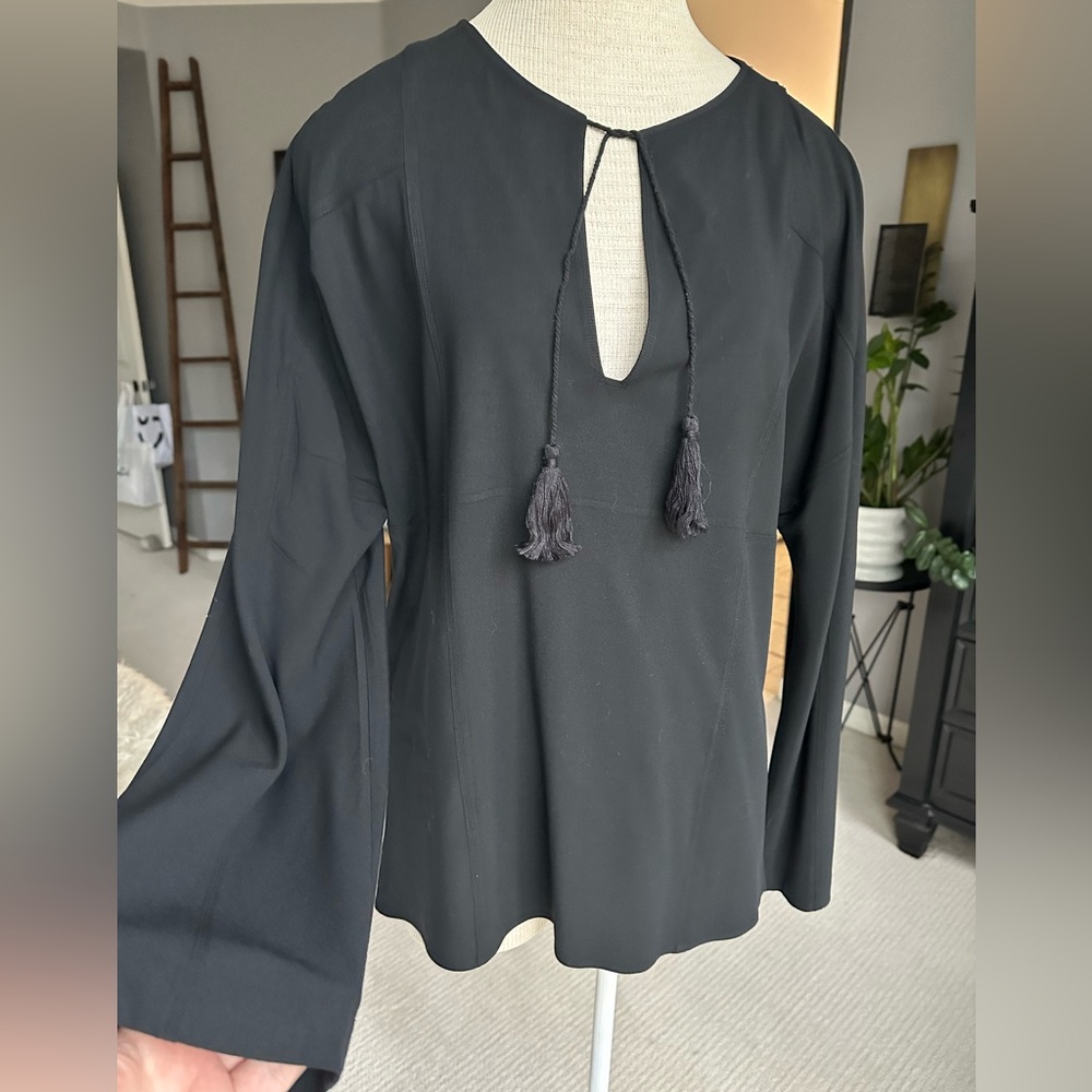 Vince black tunic with tassel tie, size large
